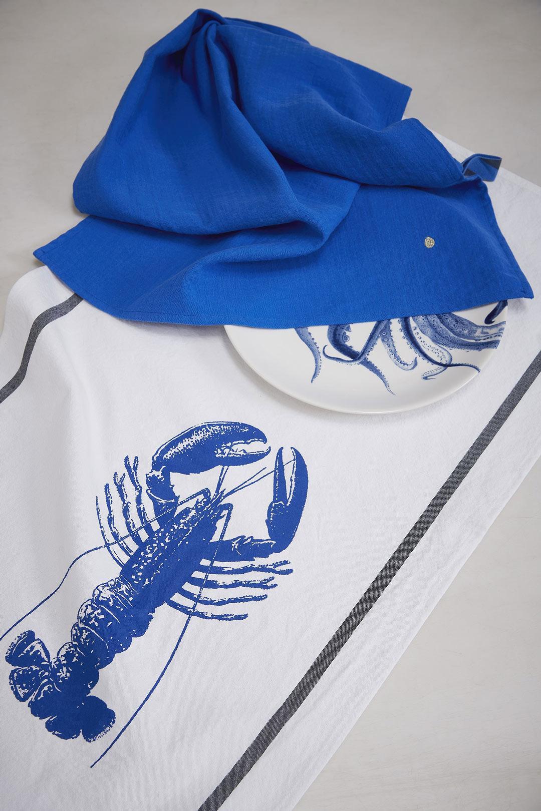 tea towel cotton homard bleu mecano